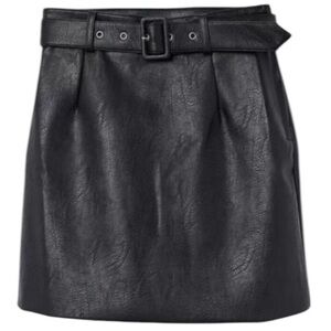 H&M Divided Faux Leather Skirt 6 Short High Waist Belt Back Zipper